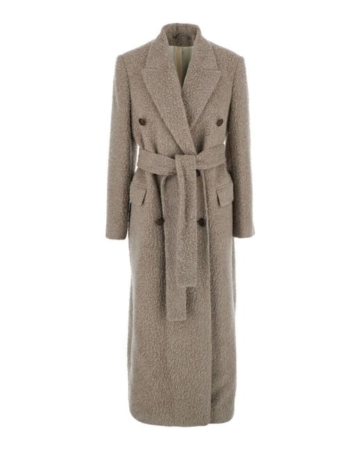 Golden Goose Deluxe Brand Natural Double-Breasted Coat With Classic Lapels And Belt