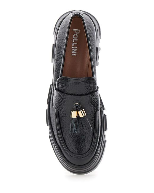 Pollini Black Loafers With Tassel And Platform