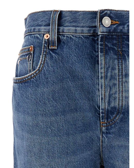 Gucci Blue '90's' Light Jeans With Horsebit Detail And Turn-Up Hem