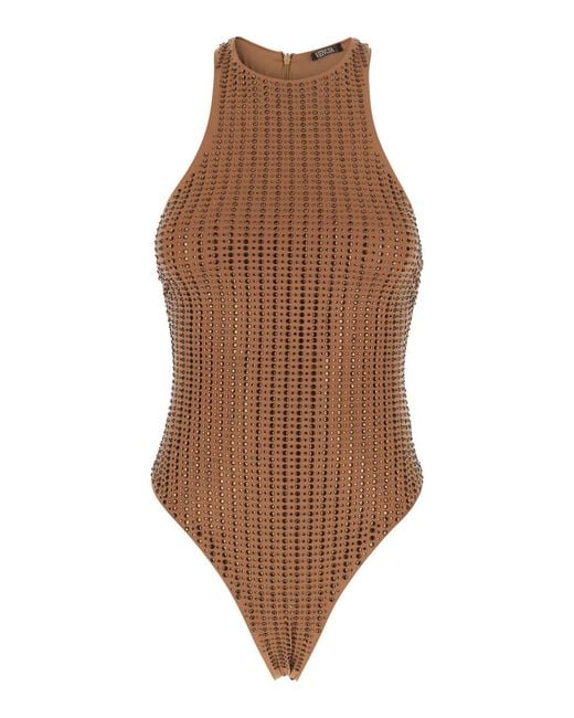 VENUJA Brown One-Piece Swimsuit With Racerback And Striped Sequins