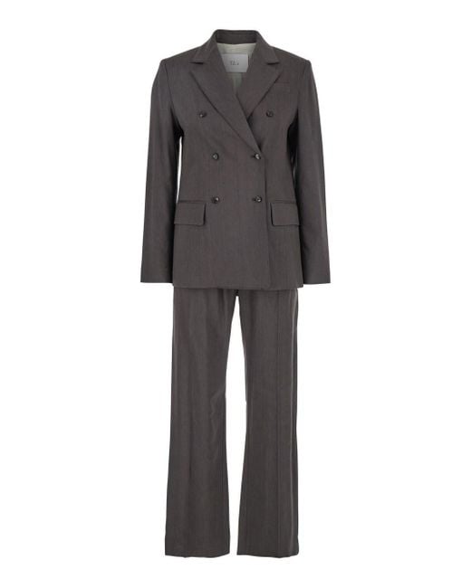 Completo Doppiopetto Con Revers Classici di Tela in Gray