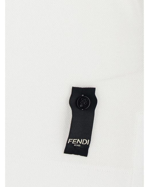 Fendi White Polo Shirt With Logo Patch On The Front for men