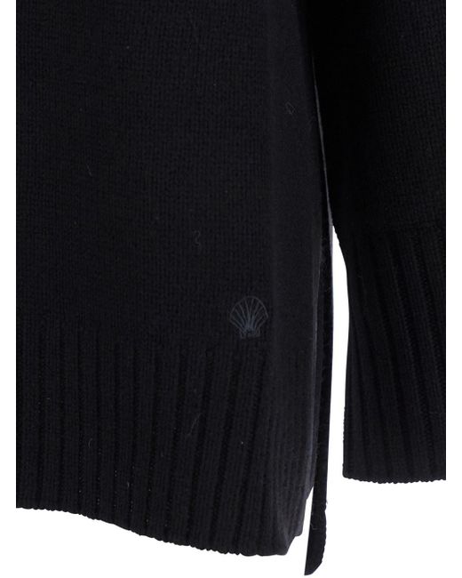 Loulou de Saison Black Crew Neck Sweater With Knitted Design