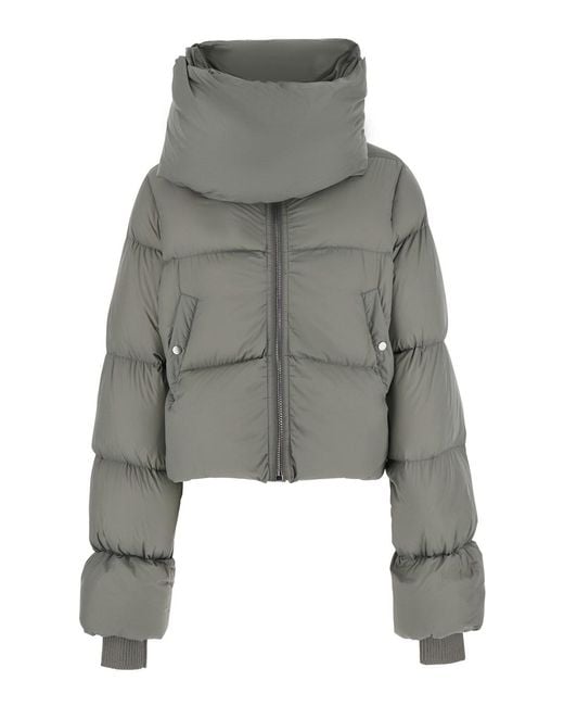 Rick Owens Gray Down Jacket With High Collar And Two Welt Pockets On T