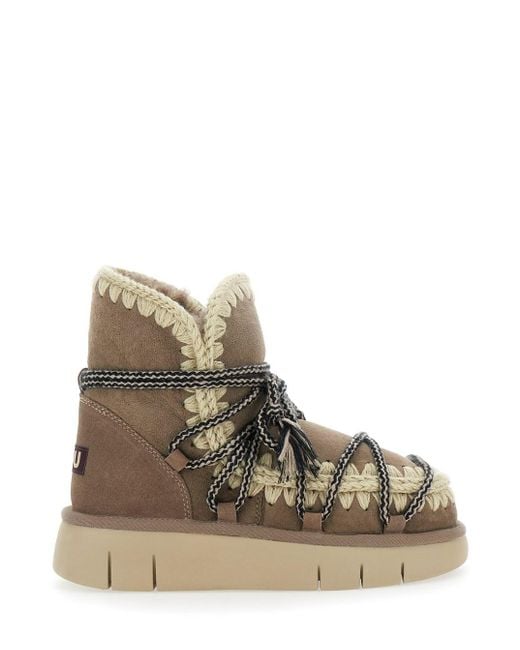 Mou Natural Ankle Boots With Lace Closure And Tassel Detail