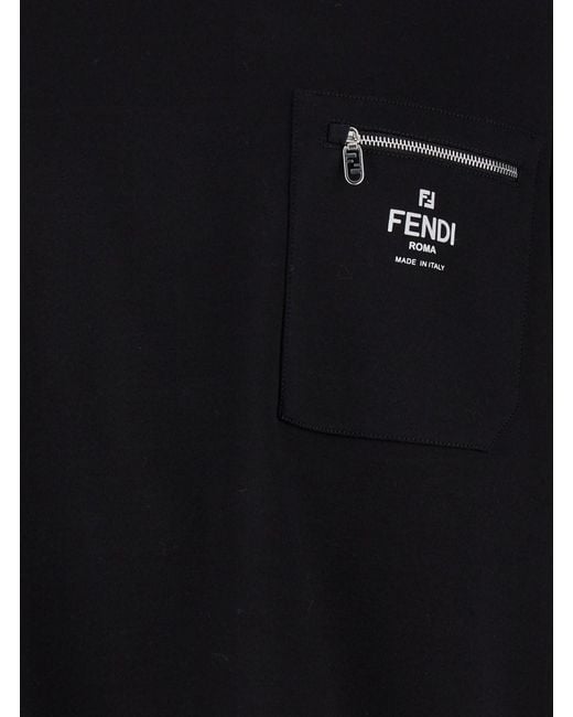 Fendi Black Crewneck T-Shirt With Logo Print On The Front for men