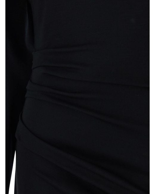 Max Mara Pure Black 'Umido' Dress With Round Neck And Draped Details In