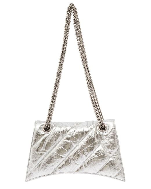 Balenciaga White 'Crush Small' -Tone Crossbody Bag With B Logo