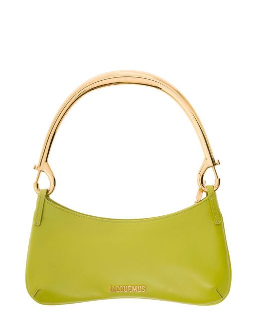 Jacquemus Yellow 'le Bisou Mousqueton' Handbag With Golden Carabiner Strap In Smooth Leather Woman