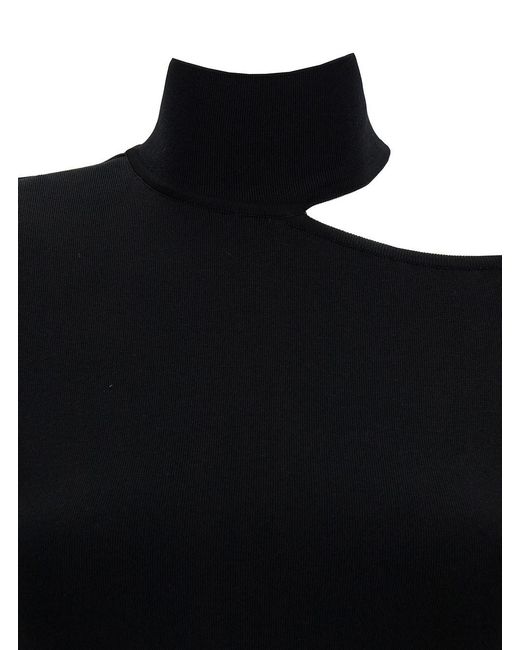 Ferragamo Black Abito Midi Con Cut Out
