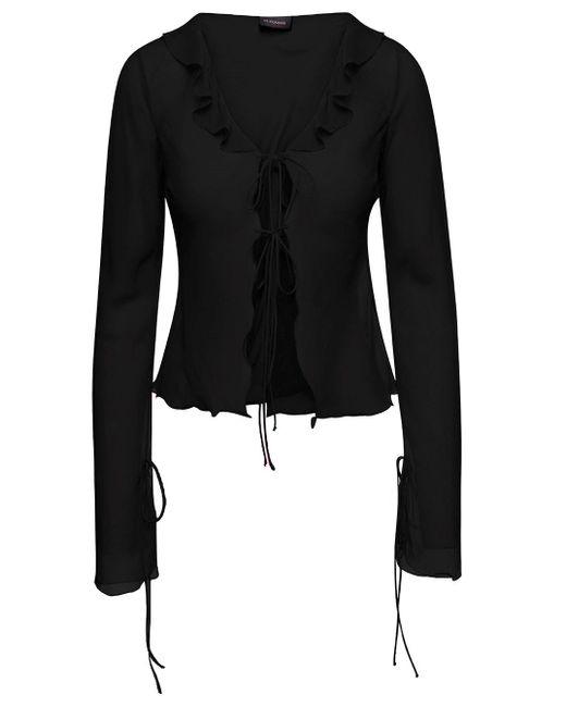 The Andamane Black Blouse With Ruches-detailing In Silk Woman