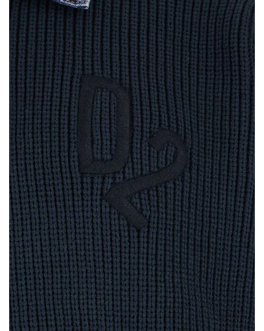 DSquared² Blue Sweater With Classic Denim Collar And Logo Embroidery On The Front for men