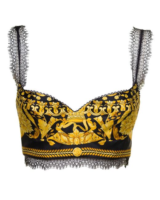 Versace Yellow Baroque-Print Cropped Top