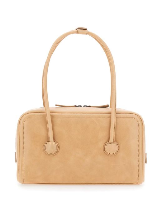 MARGE SHERWOOD Natural 'Soft Boston' Small Shoulder Bag With Logo Letteri