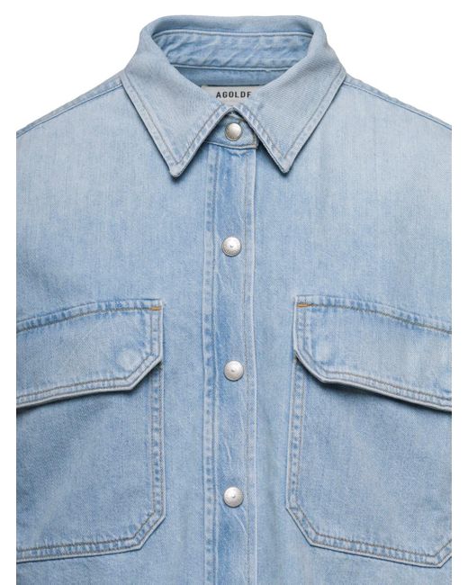 Camicia Oversize 'Gwen' Con Tasche Applicate di Agolde in Blue
