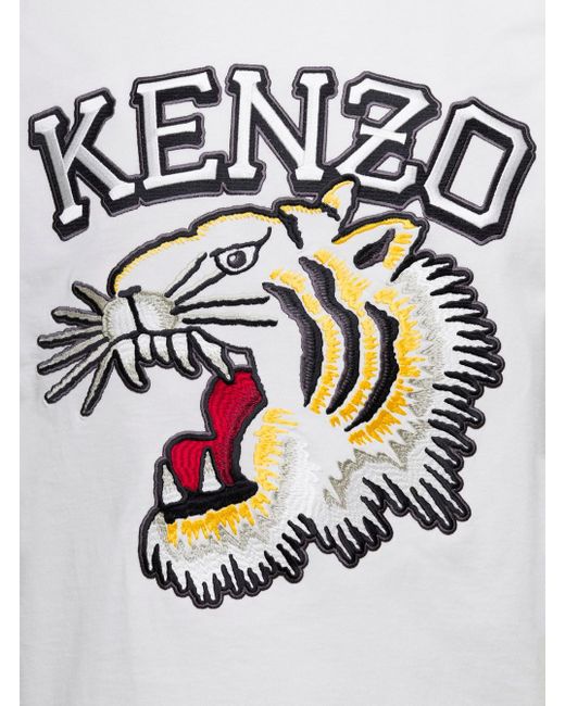 KENZO White T-Shirt With Tiger Varsity Embroidery for men