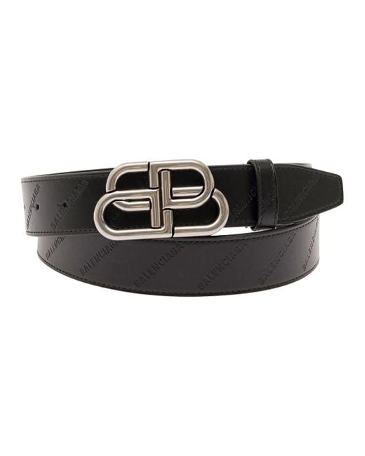Balenciaga Black Belt With Bb Buckle And All-over Motif In Leather Man for men