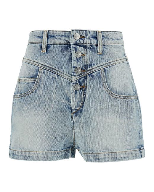 Isabel Marant Blue 'Jovany' Light Shorts With Button Closure