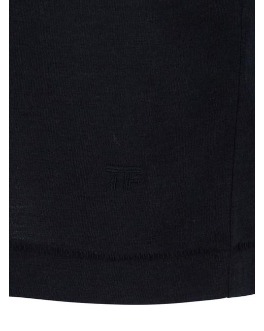 Tom Ford Black Crewneck T-Shirt With Logo Embroidery On The Front for men