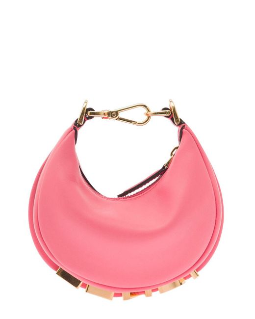 Fendi Pink 'nano Graphy' Hobo Bag With Lettering And Zip Fastening In Leather Woman