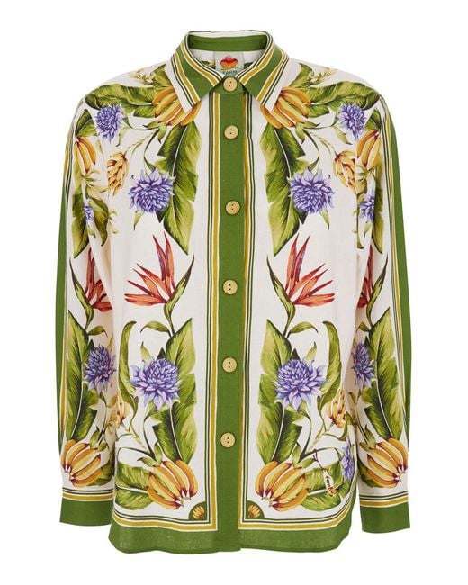 Farm Rio Green Tropical Scarf Sand Shirt And Blouses