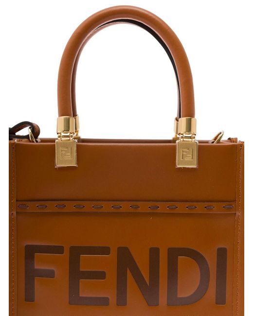 Fendi Brown 'Sunshine' Mini Tote Bag With Hot-Stamped Logo
