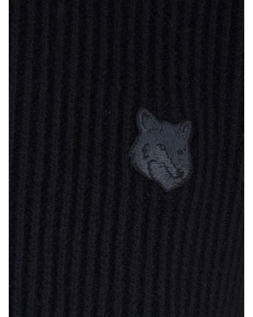 Maison Kitsuné Blue Ribbed Sweater With Logo Patch for men