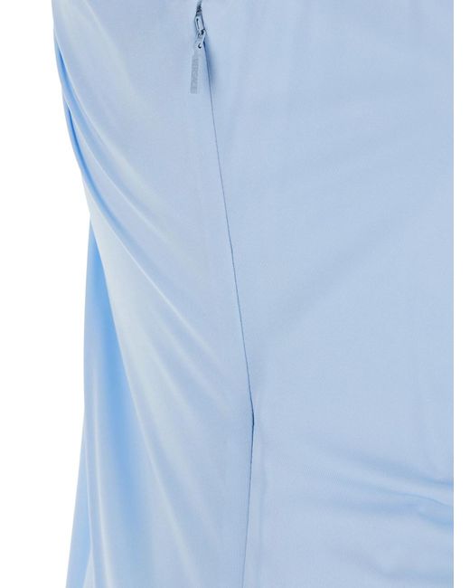 Versace Blue Draped Midi Dress With V-Neckline