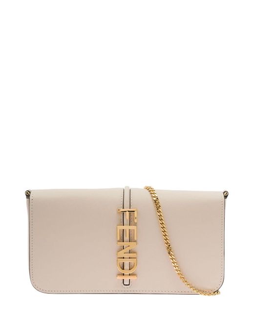 Fendi Natural Graphy Wallet On Chain In Leather Woman