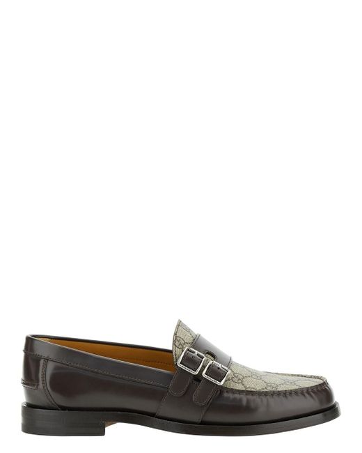 Gucci Gray And Ebony Loafers With Double Buckle for men