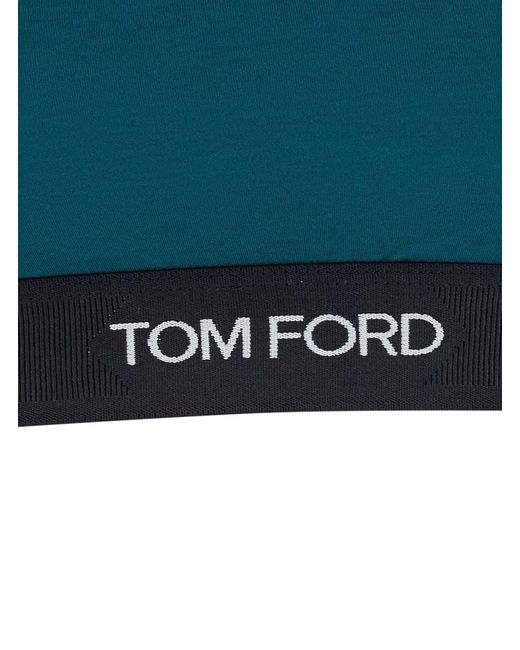Tom Ford Blue Top With Square Neckline And Logo Lettering On The Fron