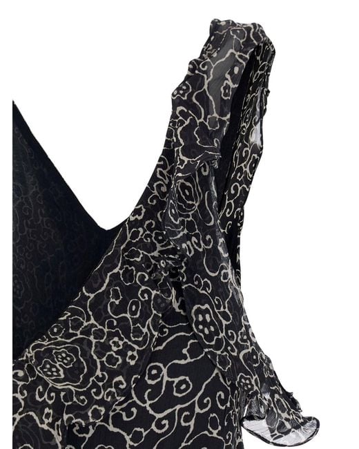 Isabel Marant Black Long Dress Luxie-Gb With V-Neck And Sleeves