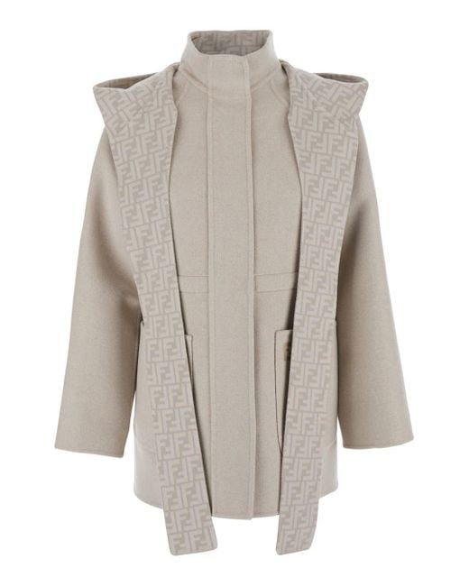 Fendi Natural Jacket With High Neck And Ff Logo On The Front