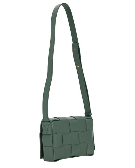 Borsa A Tracolla 'Cassette' Con Motivo Intreccio di Bottega Veneta in Green