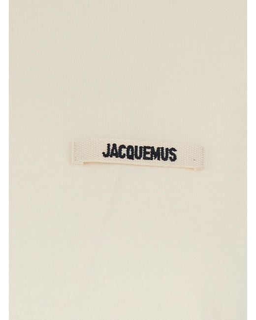 Jacquemus White 'Le T-Shirt Gros Grain' Crewneck T-Shirt With Logo Patch On The Front