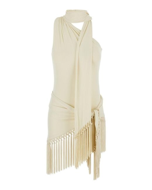 Taller Marmo White Swim Shorts With Fringed Edge Design