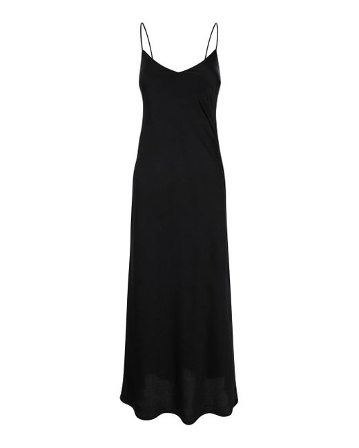 Plain Black Slip Dress With V Neckline
