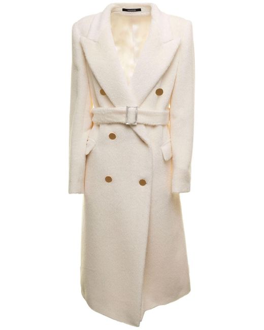 Tagliatore Natural Jole Wool And Alpaca White Double-breasted Long Coat Woman