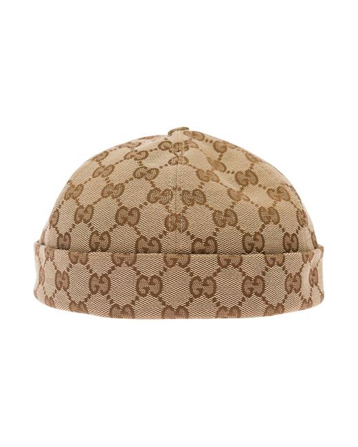Gucci Natural Beige And Ebony Hat With Metal Logo In gg Canvas Man for men
