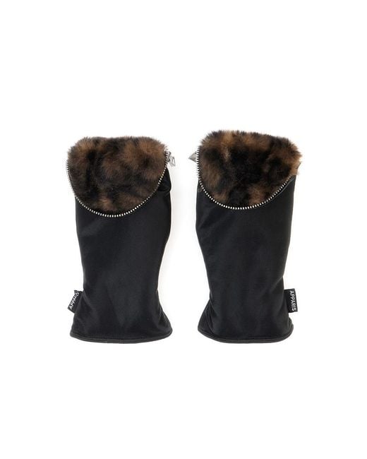 Apparis Black Noa Leopard Gloves With Zip And Leopard Print