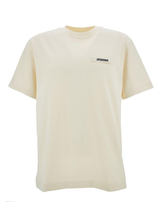 Jacquemus White Crewneck T-Shirt With Logo Detail for men