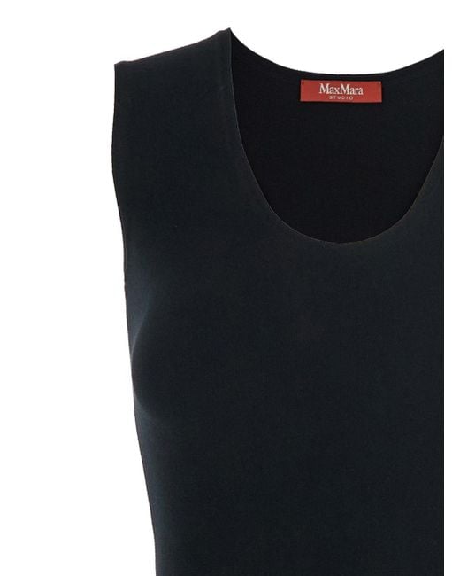 Max Mara Blue 'Furetto' Dress With U-Neck And Flared Hem
