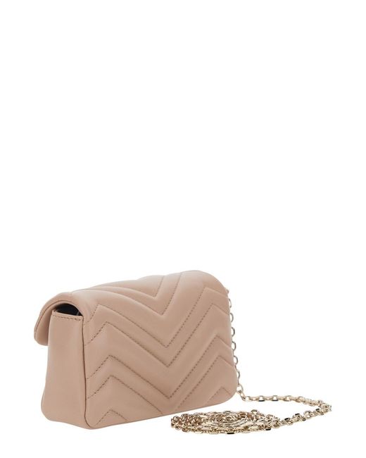 Gucci Natural 'Ophidia' Mini Bag With Chain-Link Shoulder Strap And Gg Pl
