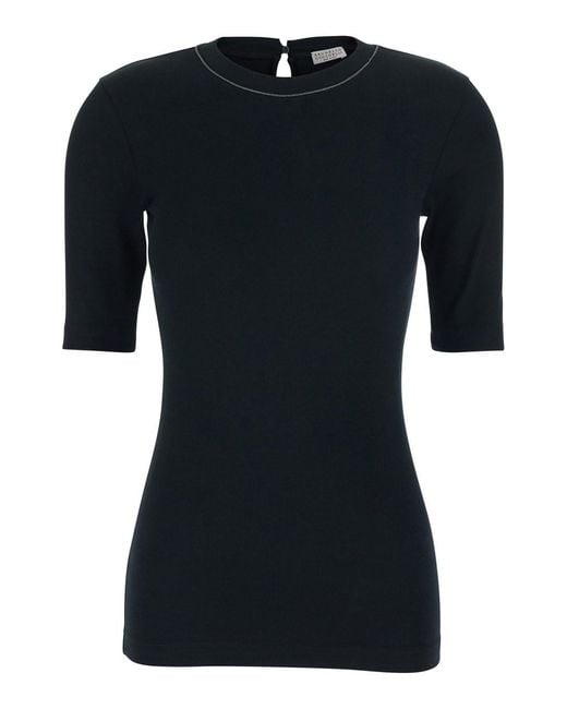 Brunello Cucinelli Black T-Shirt With Round Neck And Three-Quarter Sleeve