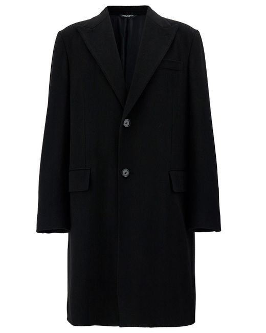 Dolce & Gabbana Black Single-breasted Coat In Wool for men