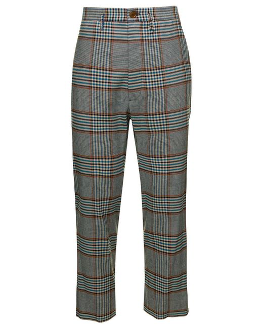 Vivienne Westwood Gray High-Waisted Pants With Check Motif for men