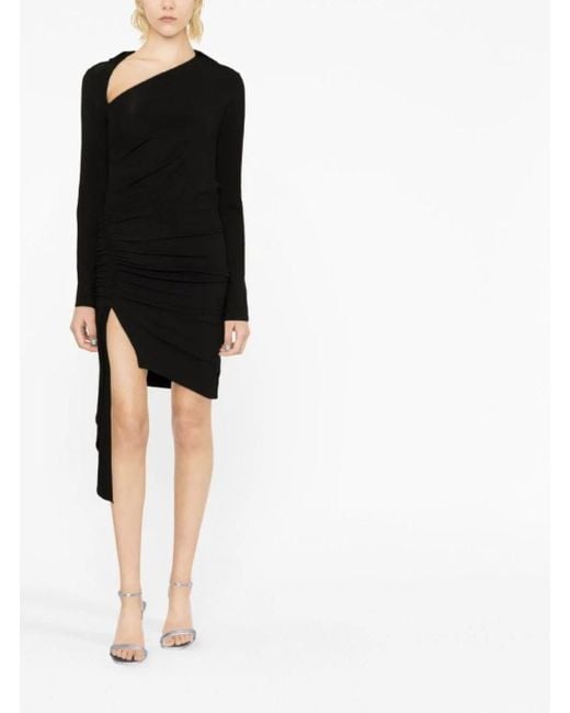 Off-White c/o Virgil Abloh Black Viscose Crepe Draped Mini Dress, Long Sleeves