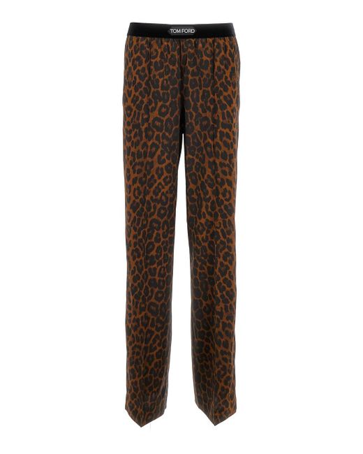 Pantaloni Dritti Con Stampa Leopardo Marroni di Tom Ford in Brown
