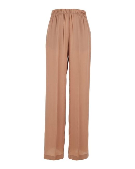 Semicouture Natural Silk Blend Pants With Elastic Waist And Front Pleats