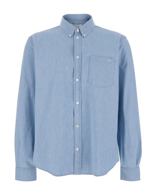 Maison Kitsuné Blue Shirt Profile Fox Regular Cotton for men
